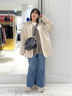 「アイテム（テーラードジャケット、ホワイト系）」を使った、おまゆさん（レディース・159cm）の秋コーディネート