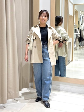「女子会」｜「アイテム（トレンチコート）」を使った、おまゆさん（レディース・159cm）の春コーディネート