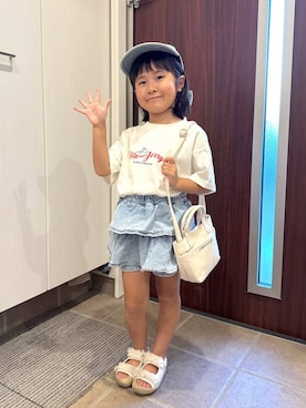「GLOBAL WORK（グローバルワーク）のアイテム」を使った、おまゆさん（キッズ・108cm）の夏コーディネート