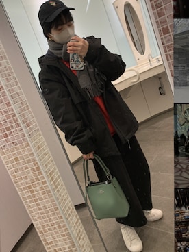 「ジャージーパンツ」｜「アイテム（キャップ）」を使った、サトウナナミさん（レディース・154cm）の春コーディネート