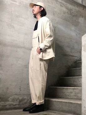 「アメカジ」｜「アイテム（オールインワン・サロペット、ベージュ系）」を使った、MasaakiOoueさん（メンズ・169cm）の冬コーディネート