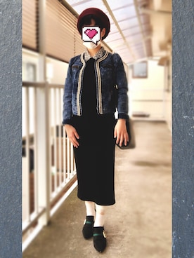 「襟付きトップス」｜「アイテム（ハンチング/ベレー帽）」を使った、きむらっこさん（レディース・152cm）の冬コーディネート