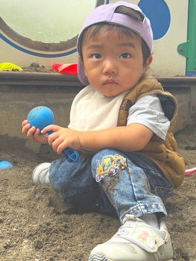 「アイテム（キャップ）」を使った、Senさん（キッズ・80cm）の秋コーディネート