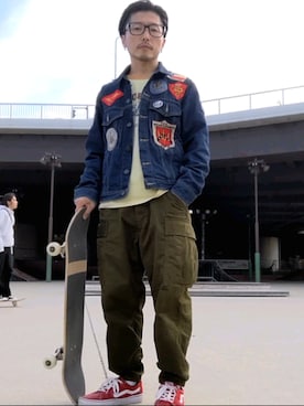 「スケボー」｜「アイテム（ジャケット/アウター）」を使った、みなとみらいosamuさん（メンズ・164cm）の春コーディネート