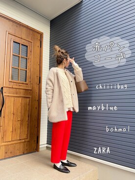 「bohmal（ボマール）のアイテム（スラックス）」を使った、mikippeさん（レディース・169cm）の冬コーディネート