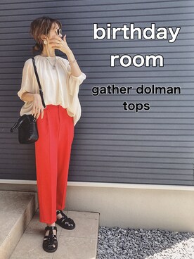 「Birthday room（バースデイルーム）のギャザーシアードルマントップス（シャツ/ブラウス）」を使った、mikippeさん（レディース・169cm）の夏コーディネート