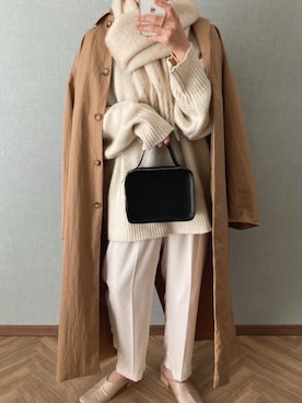 「ゆるニット」｜「アイテム（チェスターコート）」を使った、shiiさん（レディース・159cm）の冬コーディネート