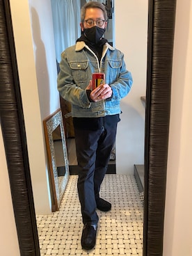 「Lee（リー）のアイテム（ライダースジャケット）」を使った、Ichigonyc Brooklyn さん（メンズ・170cm）の冬コーディネート