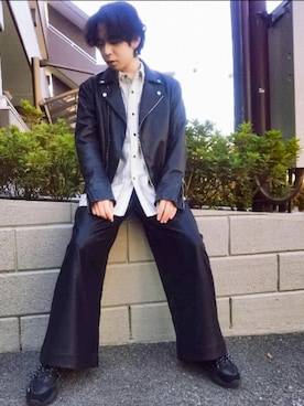 「tk.TAKEO KIKUCHI（ティーケータケオキクチ）のアイテム（ライダースジャケット）」を使った、湧さん（メンズ・166cm）の秋コーディネート