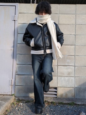 「アイテム（マフラー）」を使った、湧さん（メンズ・166cm）の冬コーディネート