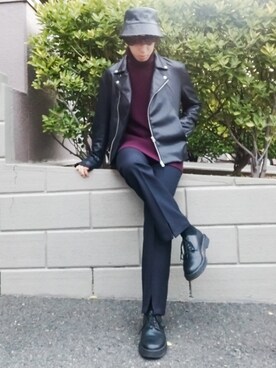 「tk.TAKEO KIKUCHI（ティーケータケオキクチ）のアイテム（ライダースジャケット）」を使った、湧さん（メンズ・166cm）の秋コーディネート