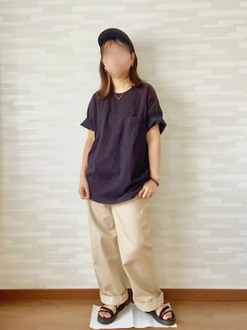 「BEN DAVIS（ベンデイビス）のアイテム（キャップ）」を使った、rikoさん（レディース・152cm）の夏コーディネート