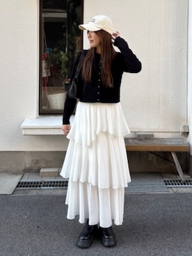 「titivate（ティティベイト）のアイテム（カーディガン/ボレロ）」を使った、titivateさん（レディース・163cm）の冬コーディネート