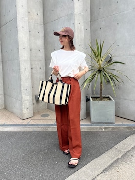 「titivate（ティティベイト）の汗染み防止ラッフルスリーブTシャツ（Tシャツ/カットソー）」を使った、titivateさん（レディース・163cm）の夏コーディネート