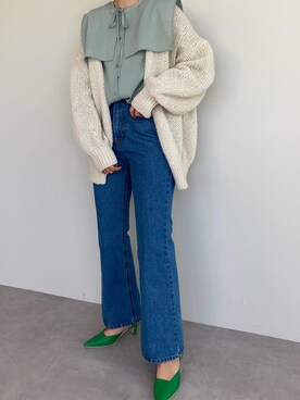 「titivate（ティティベイト）のﾛｰｹﾞｰｼﾞﾊﾝﾄﾞﾗｲｸﾆｯﾄｶｰﾃﾞｨｶﾞﾝ（カーディガン/ボレロ）」を使った、titivateさん（レディース・164cm）の冬コーディネート