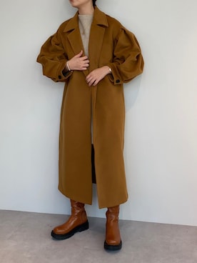 「アイテム（チェスターコート、イエロー系）」を使った、titivateさん（レディース・164cm）の冬コーディネート