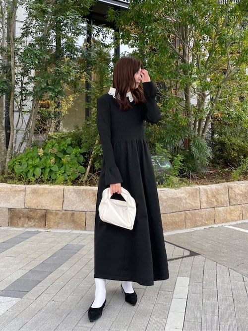 襟付きボリュームスカートニットワンピース（ワンピース）｜titivate