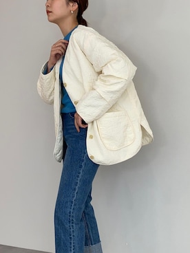 「コラボ」｜「アイテム（ノーカラーコート）」を使った、titivateさん（レディース・164cm）の冬コーディネート