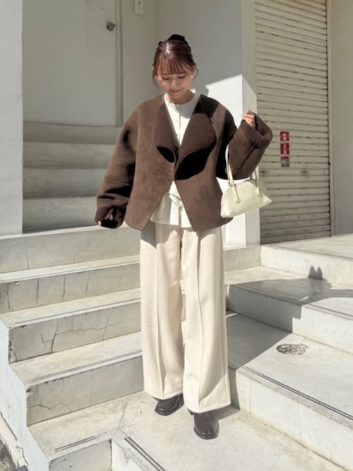 フェイクムートンノーカラージャケット（ノーカラージャケット