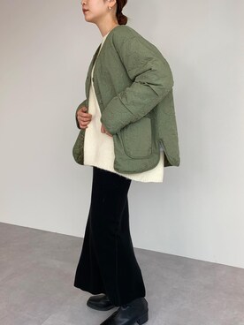 「コラボ」｜「アイテム（ノーカラーコート）」を使った、titivateさん（レディース・164cm）の冬コーディネート