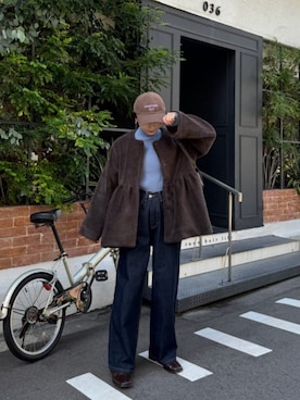 「アイテム（ノーカラーコート）」を使った、titivateさん（レディース・157cm）の冬コーディネート