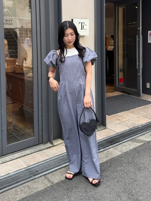 グレー パフスリーブ オールインワン セール】2wayオフショルパフスリーブオールインワン（つなぎ