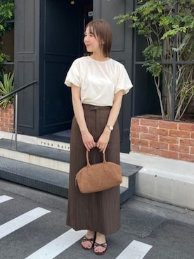 「アイテム（スカート、ブラウン系）」を使った、titivateさん（レディース・163cm）の夏コーディネート
