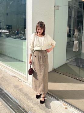 「アイテム（バレエシューズ、ブラウン系）」を使った、titivateさん（レディース・163cm）の秋コーディネート