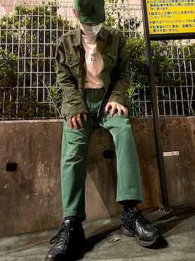 「アイテム（デニムジャケット、グリーン系）」を使った、RIKUさん（メンズ・168cm）の秋コーディネート