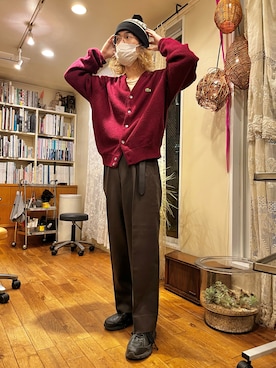 「LACOSTE」｜「アイテム（ニットキャップ/ビーニー）」を使った、RIKUさん（メンズ・168cm）の冬コーディネート