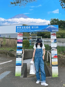 「キャンプ」｜「アイテム（サロペット/オーバーオール）」を使った、Clinさん（レディース・169cm）の夏コーディネート