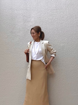 「Bonjour Sagan（ボンジュールサガン）のリネンライクフレアスカート（スカート、ベージュ系）」を使った、ts.styleさん（レディース・159cm）の春コーディネート