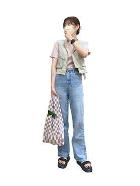 「アイテム（エコバッグ/サブバッグ、パープル系）」を使った、yuさん（レディース・169cm）の夏コーディネート