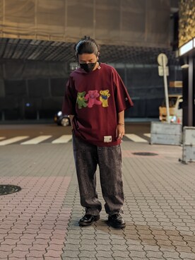 「ISAMU KATAYAMA BACKLASH（イサムカタヤマバックラッシュ）のアイテム（パンツ）」を使った、みねさん（メンズ・161cm）の夏コーディネート