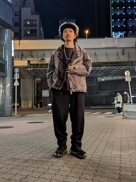 「ISAMU KATAYAMA BACKLASH（イサムカタヤマバックラッシュ）のアイテム（ジャケット/アウター）」を使った、みねさん（メンズ・161cm）の冬コーディネート