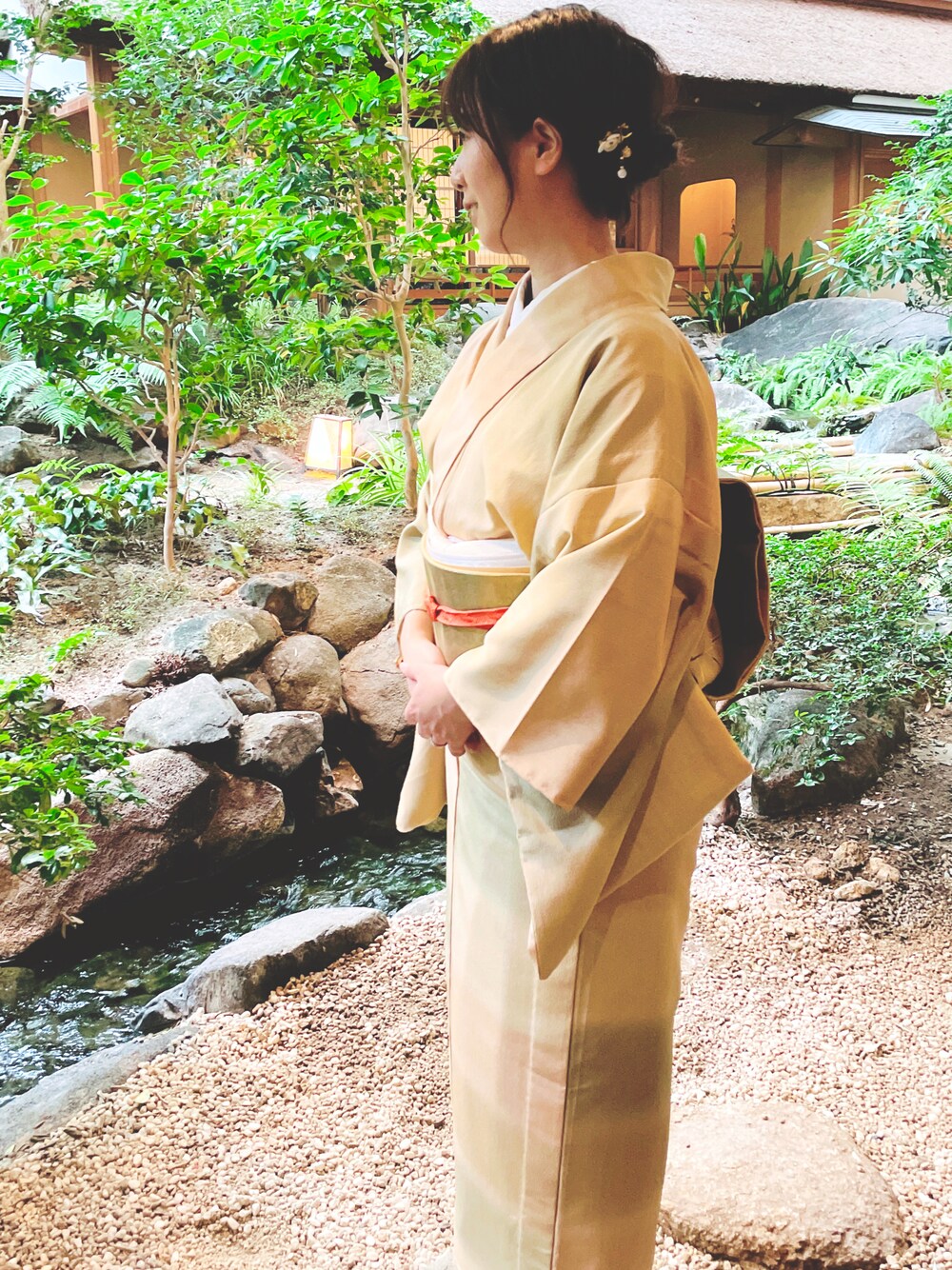 「横段ぼかし、礼装」｜「本塩沢　山田織のアイテム（着物、ゴールド系）」を使った、namiさん（レディース・150cm）の冬コーディネートの1枚目の写真