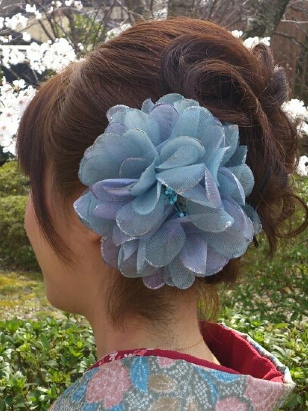 「小紋のアイテム（着物、ブルー系）」を使った、namiさん（レディース・150cm）の冬コーディネートの1枚目の写真