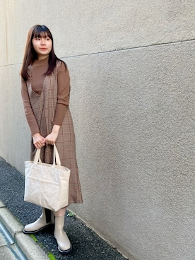 「Samansa Mos2 blue（サマンサモスモスブルー）のアイテム（ジャンパースカート）」を使った、atsukonokoさん（レディース・166cm）の秋コーディネート
