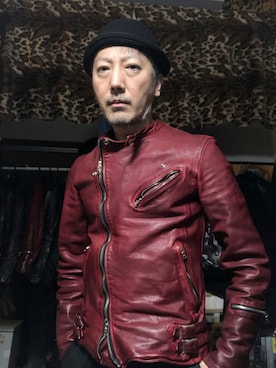 「ISAMU KATAYAMA BACKLASH（イサムカタヤマバックラッシュ）のアイテム（ライダースジャケット）」を使った、DJ KOKI ABE さん（メンズ・170cm）の秋コーディネート