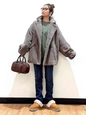 「アイテム（その他アウター、ブラウン系）」を使った、Rightonさん（レディース・157cm）の冬コーディネート