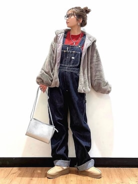 「アイテム（オールインワン・サロペット）」を使った、Rightonさん（レディース・157cm）の冬コーディネート