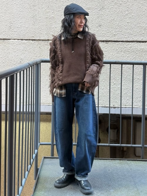 【ヒップまでカバー】【HONEYSUCKLE ROSE】オンブレチェックシャツ (ゆったりシルエット/前後差丈)