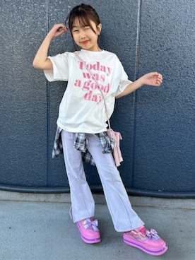 「Right-on（ライトオン）の【VIVIAN BLUE】巾着ショルダーバッグ（ショルダーバッグ、ピンク系）」を使った、Rightonさん（レディース・157cm）の春コーディネート