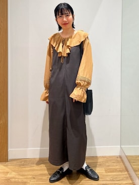 「アイテム（シャツワンピース、グレー系）」を使った、Rightonさん（レディース・158cm）の春コーディネート