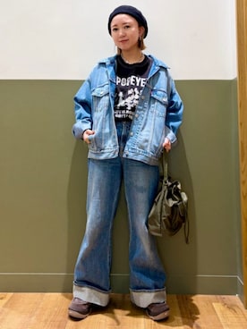 「Right-on（ライトオン）の【HONEYSUCKLE ROSE】ツイル巾着ショルダー（ショルダーバッグ、ブラウン系）」を使った、Rightonさん（レディース・157cm）の春コーディネート