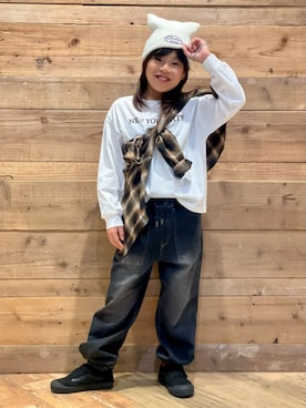 「アイテム（ニットキャップ/ビーニー）」を使った、Rightonさん（キッズ・130cm）の秋コーディネート