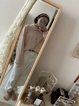 「LOWRYS FARM（ローリーズファーム）のCONEハイライズワイドデニム　800874（デニムパンツ）」を使った、ariaさん（レディース・157cm）の夏コーディネート