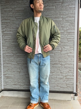 「アイテム（MA-1）」を使った、Mitsugood-wearさん（メンズ・170cm）の冬コーディネート