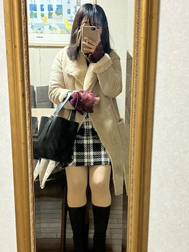 「アイテム（ムートンコート）」を使った、youさん（レディース・152cm）の冬コーディネート