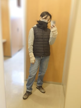 「雨」｜「アイテム（ダウンジャケット/コート）」を使った、あごさん（レディース・155cm）の冬コーディネート